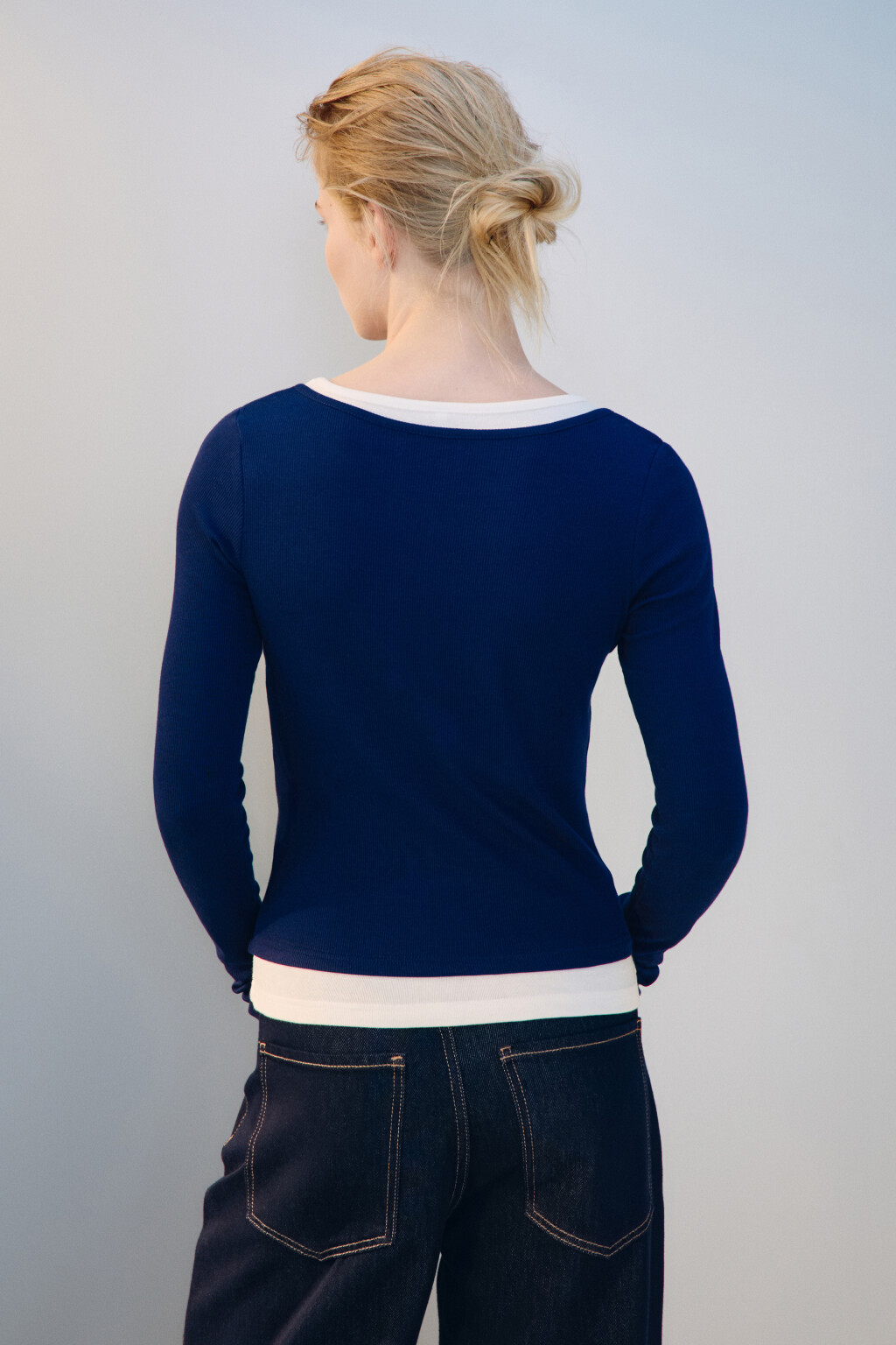Лонгслив двуслойный с застежкой - цвет синий - 3