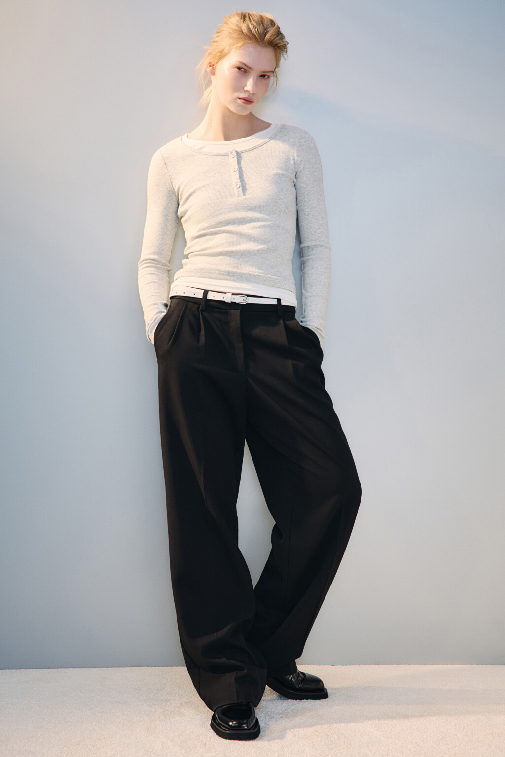 Лонгслив двуслойный с застежкой - цвет серый - 1