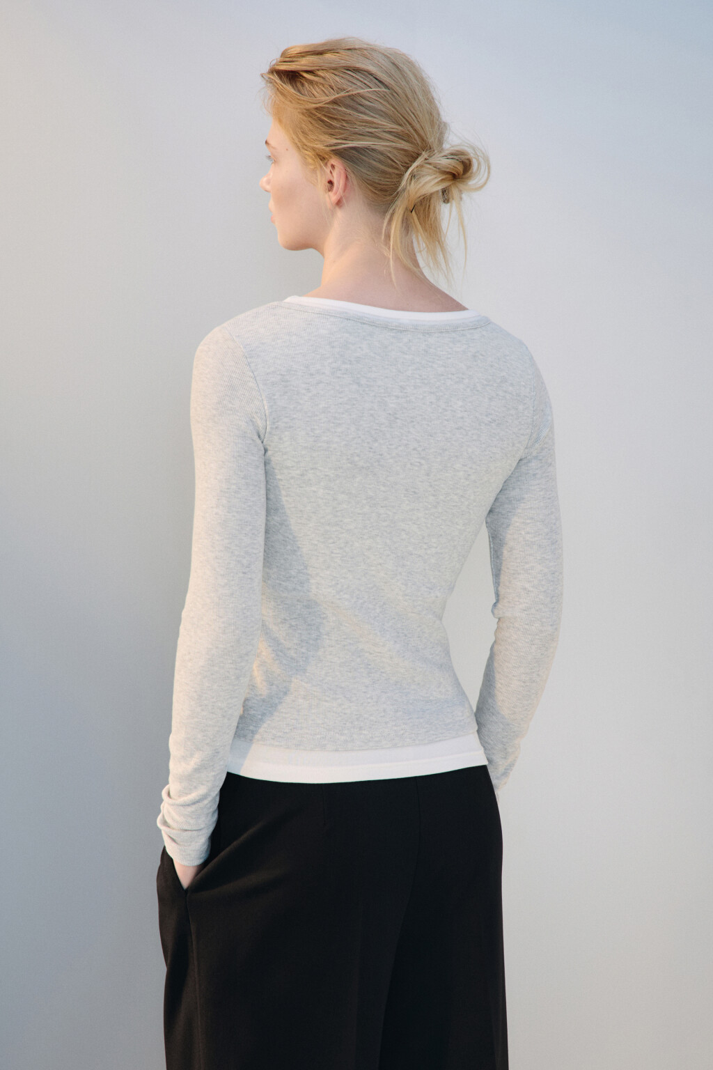 Лонгслив двуслойный с застежкой - цвет серый - 3