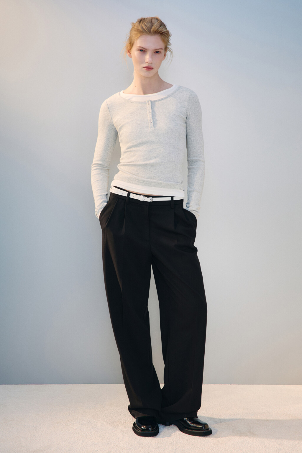 Лонгслив двуслойный с застежкой - цвет серый - 4