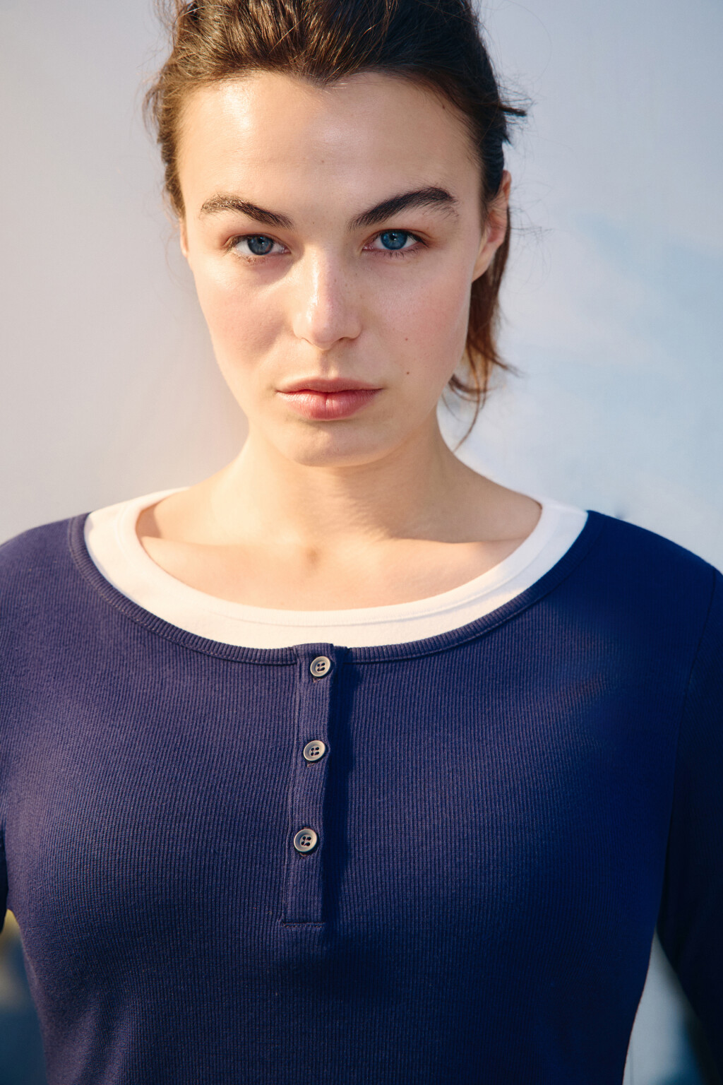 Лонгслив двуслойный с застежкой - цвет синий - 5