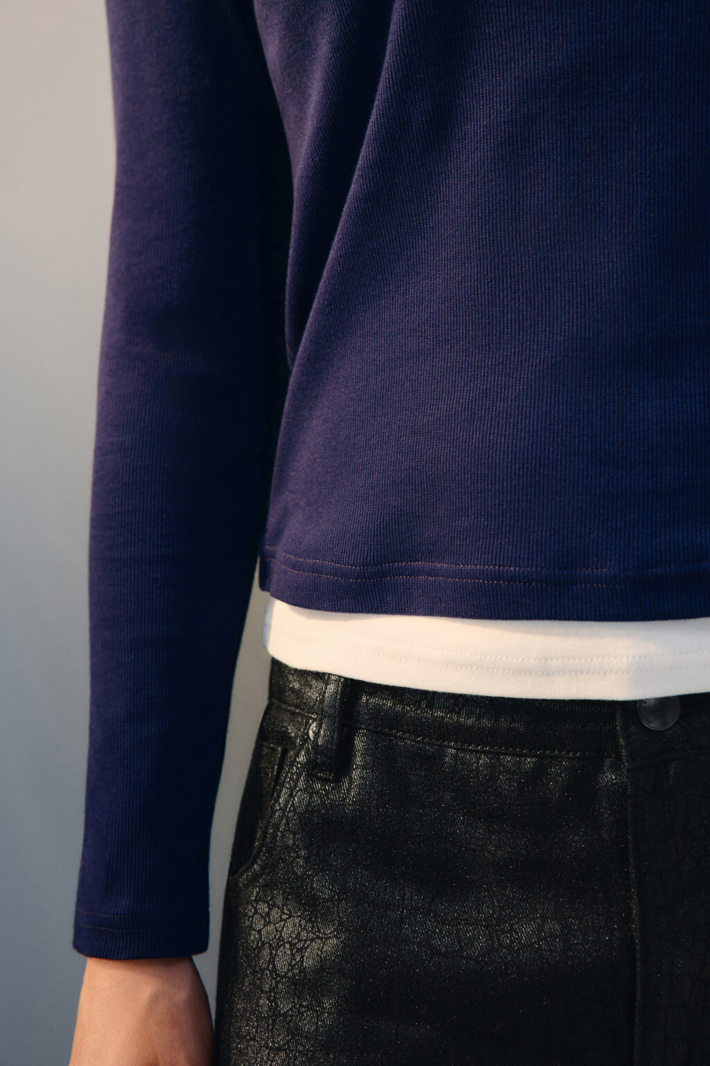 Лонгслив двуслойный с застежкой - цвет синий - 6