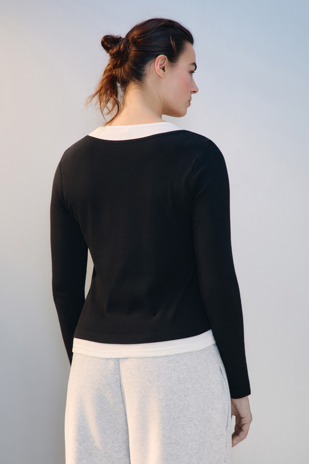 Лонгслив двуслойный с застежкой - цвет черный - 3