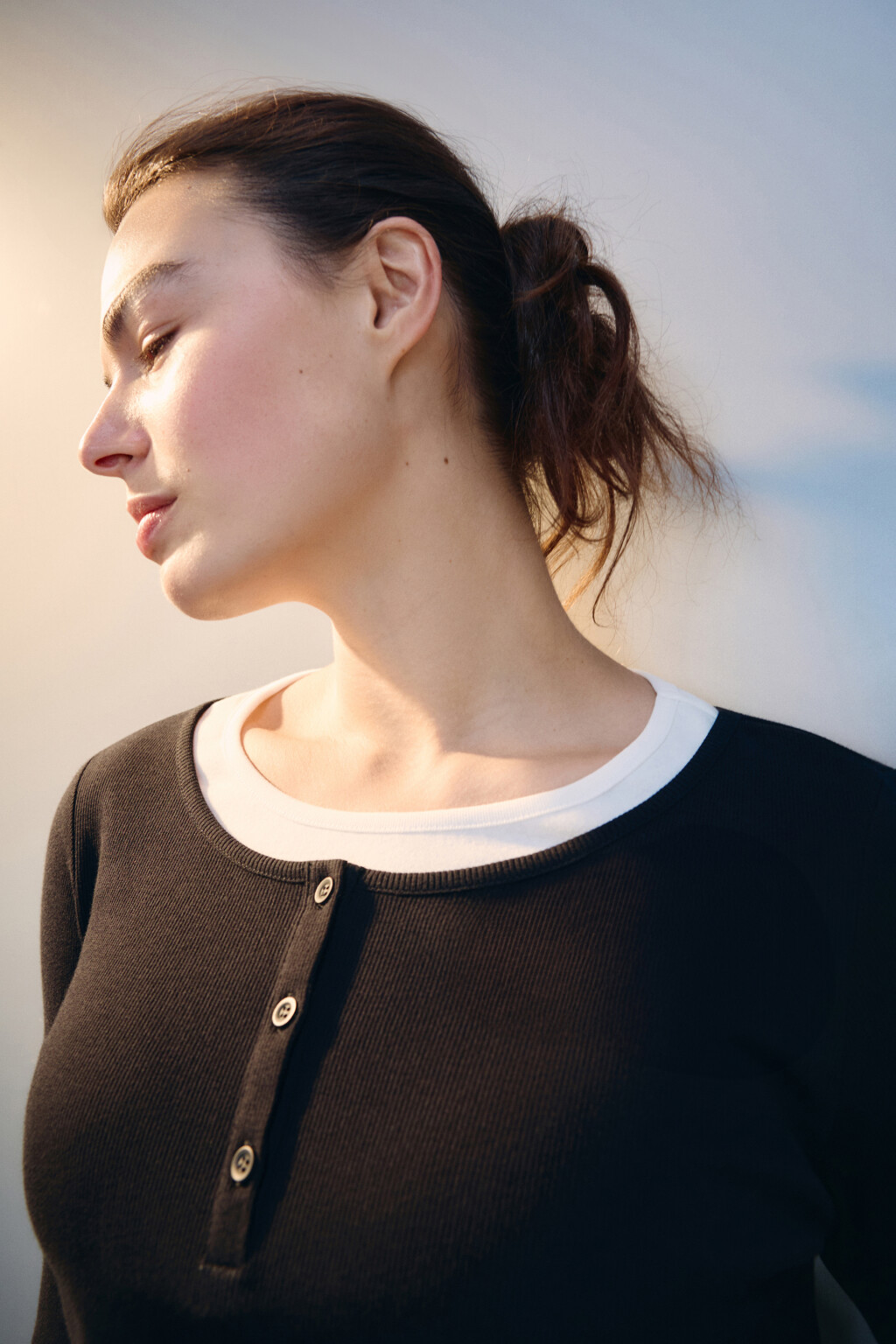 Лонгслив двуслойный с застежкой - цвет черный - 5