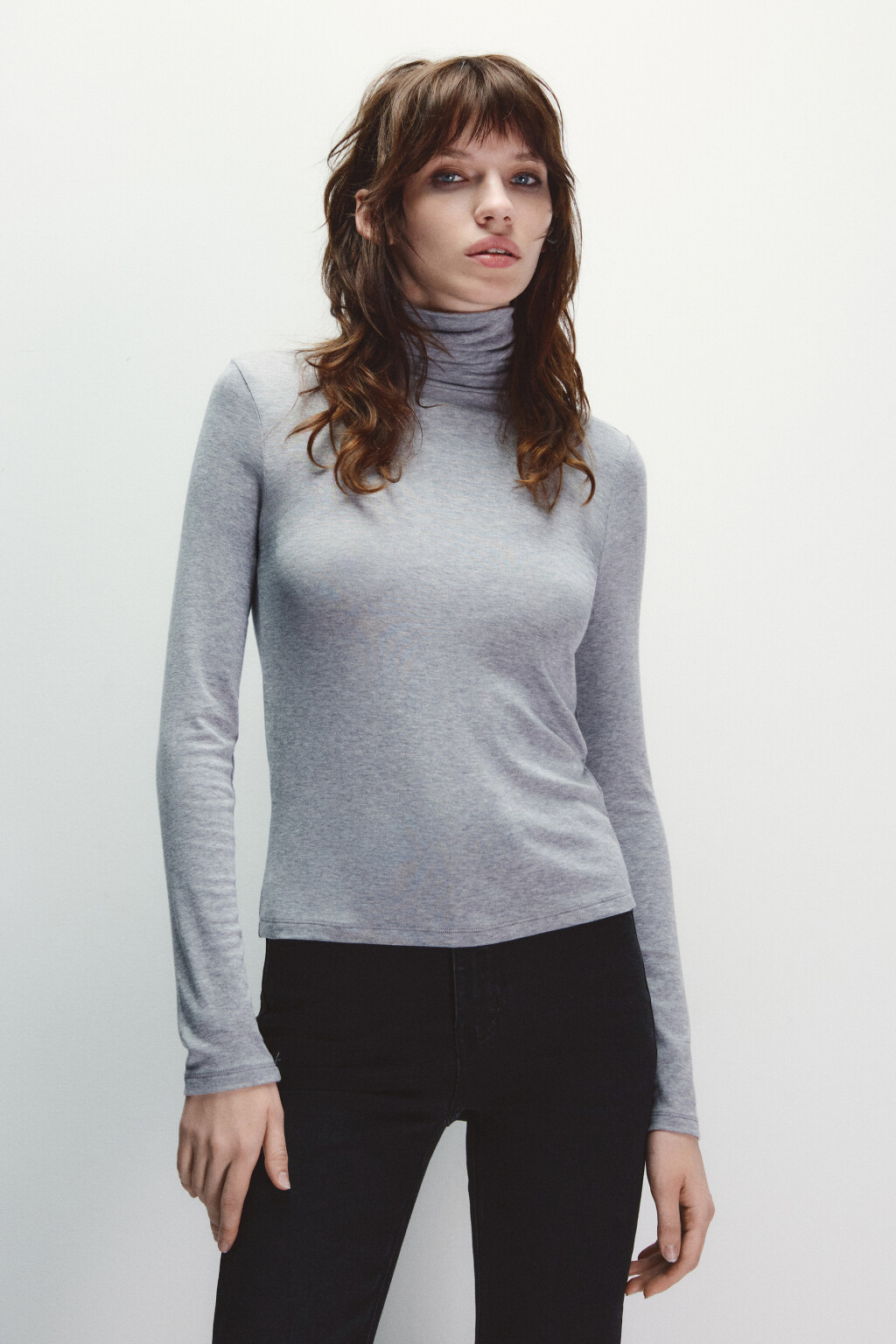 Водолазка трикотажная с шерстью - цвет серый - 3