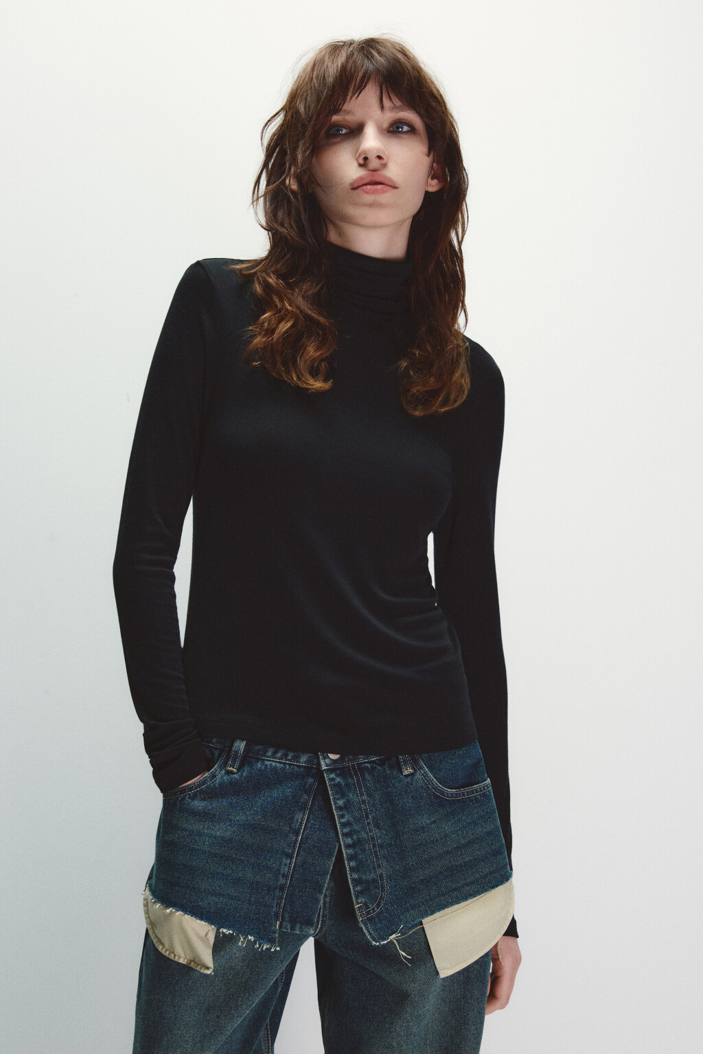 Водолазка трикотажная с шерстью - цвет черный - 3
