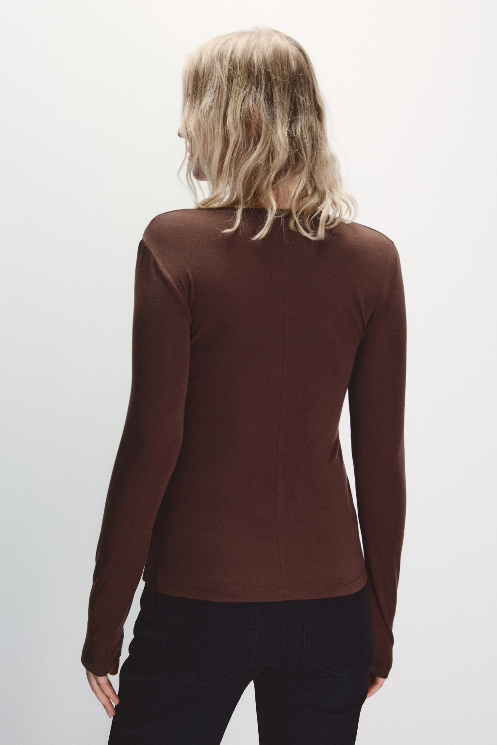 Лонгслив трикотажный с шерстью - цвет коричневый - 3