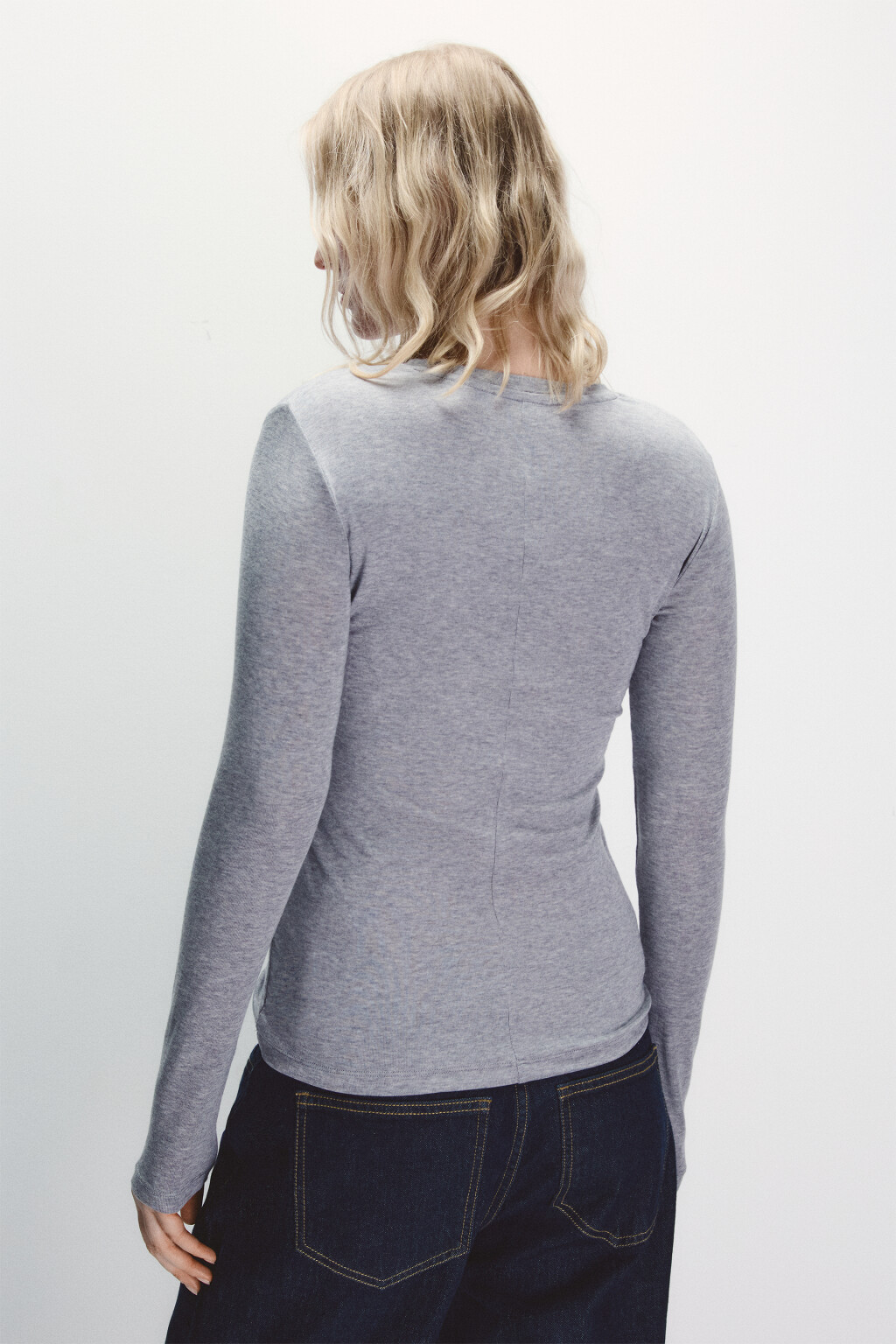 Лонгслив трикотажный с шерстью - цвет серый - 3