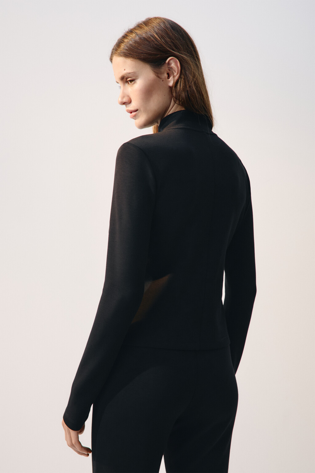 Лонгслив облегающий на молнии - цвет черный - 3