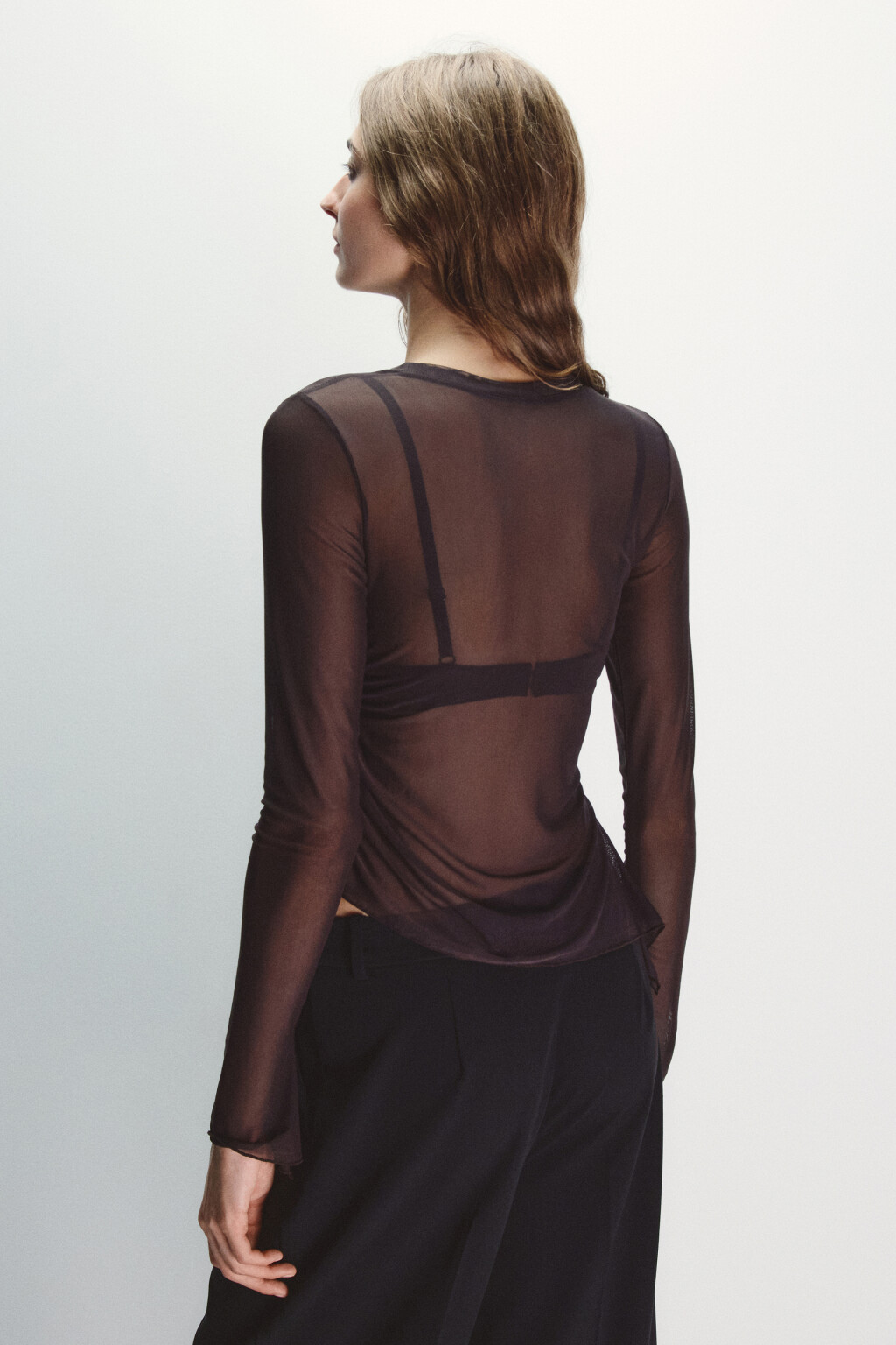 Лонгслив из сетки асимметричный - цвет коричневый - 3