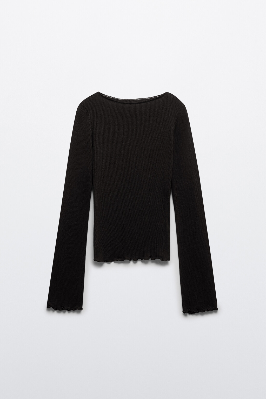 Лонгслив облегающий в рубчик - цвет черный - 1