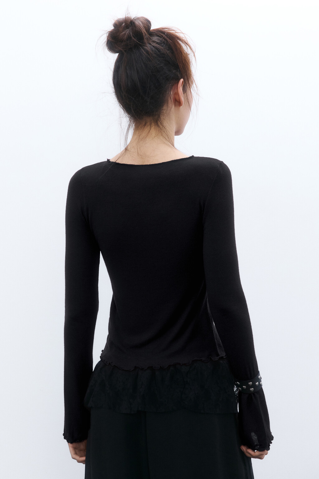 Лонгслив облегающий в рубчик - цвет черный - 2