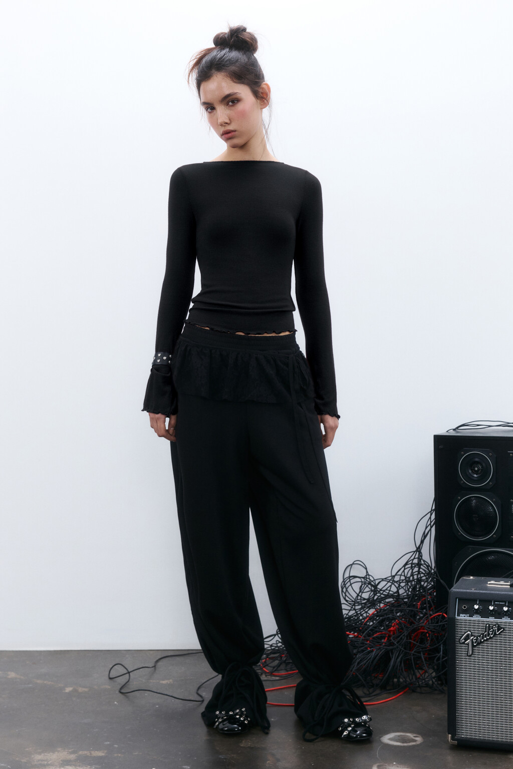 Лонгслив облегающий в рубчик - цвет черный - 3