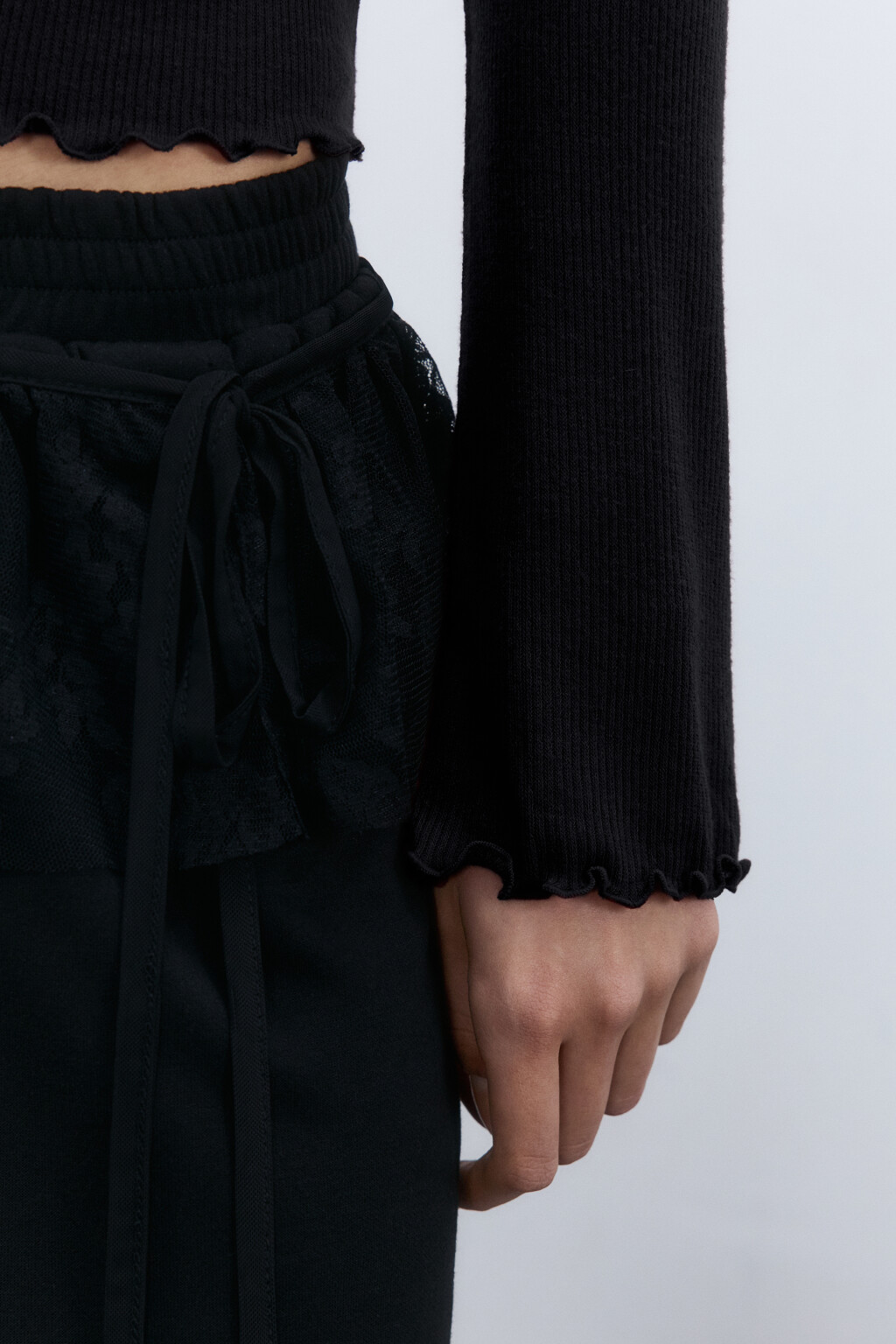 Лонгслив облегающий в рубчик - цвет черный - 5