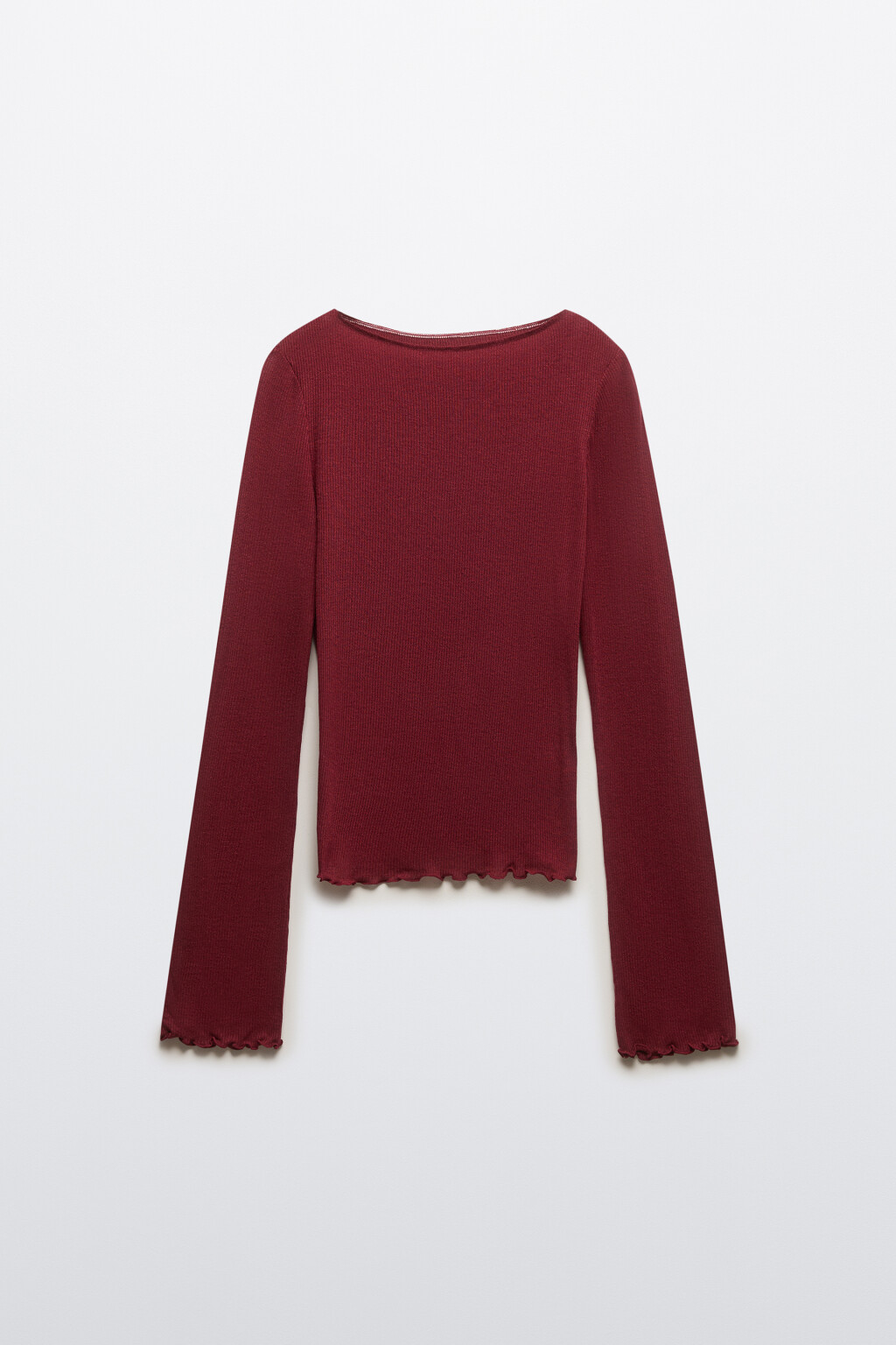 Лонгслив облегающий в рубчик - цвет бордовый - 1