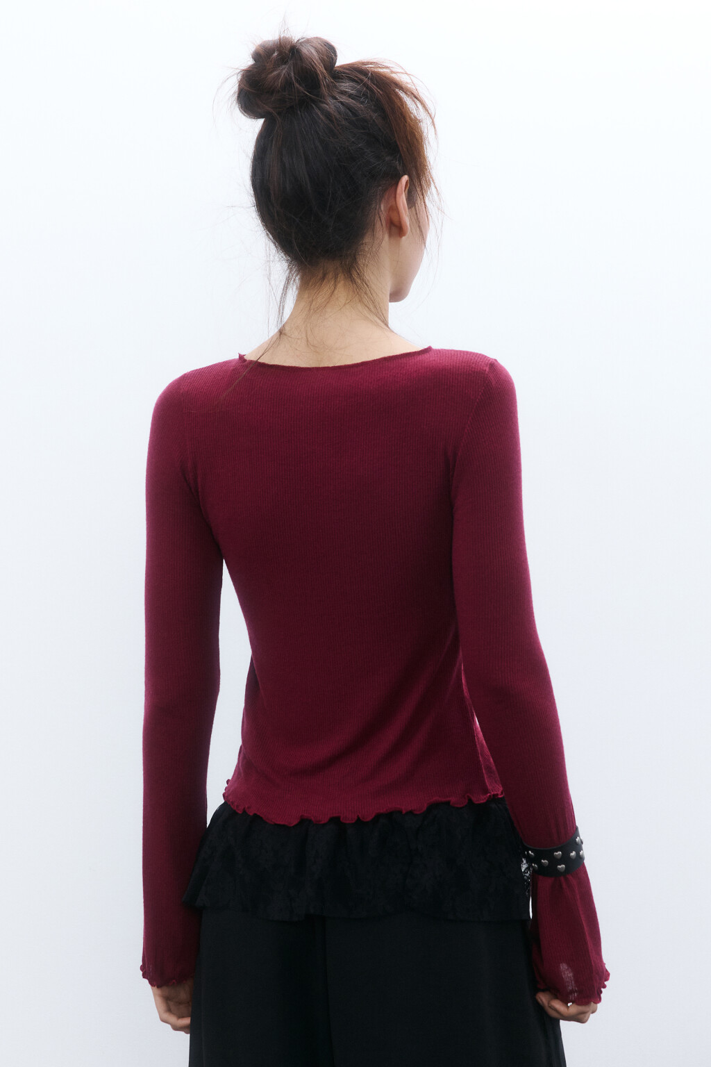 Лонгслив облегающий в рубчик - цвет бордовый - 4