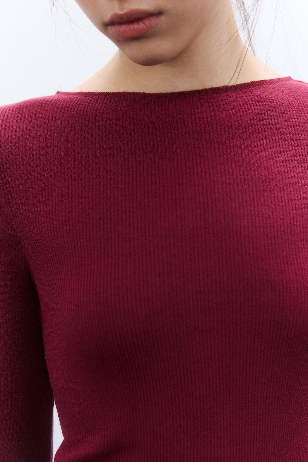 Лонгслив облегающий в рубчик - цвет бордовый - 6