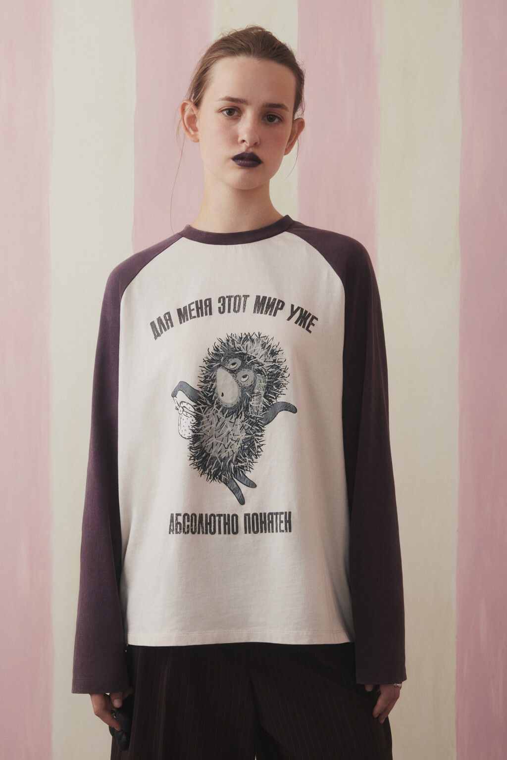 Лонгслив вареный с принтом - цвет коричневый - 2
