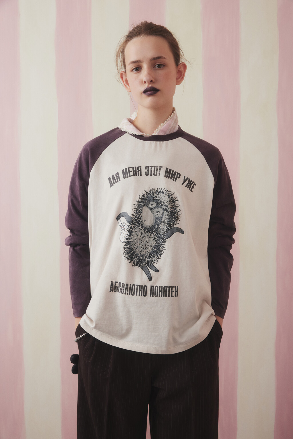 Лонгслив вареный с принтом - цвет коричневый - 1