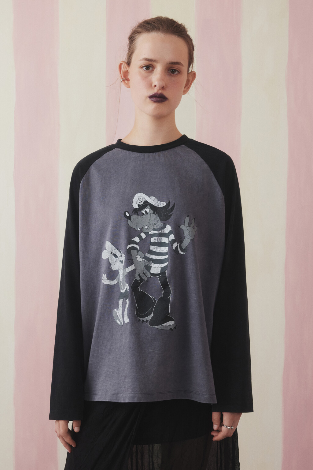 Лонгслив вареный с принтом - цвет серый - 2