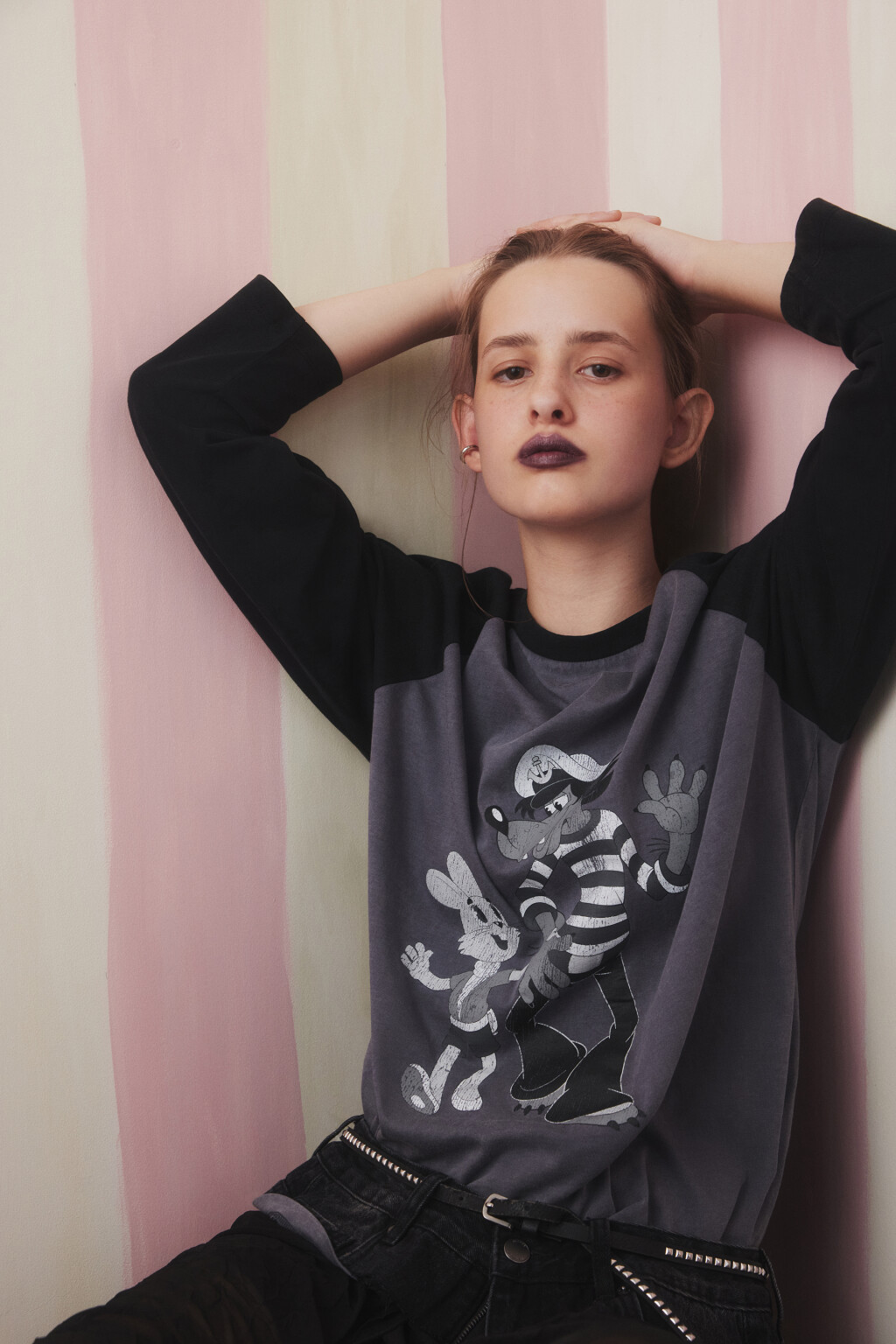 Лонгслив вареный с принтом - цвет серый - 1