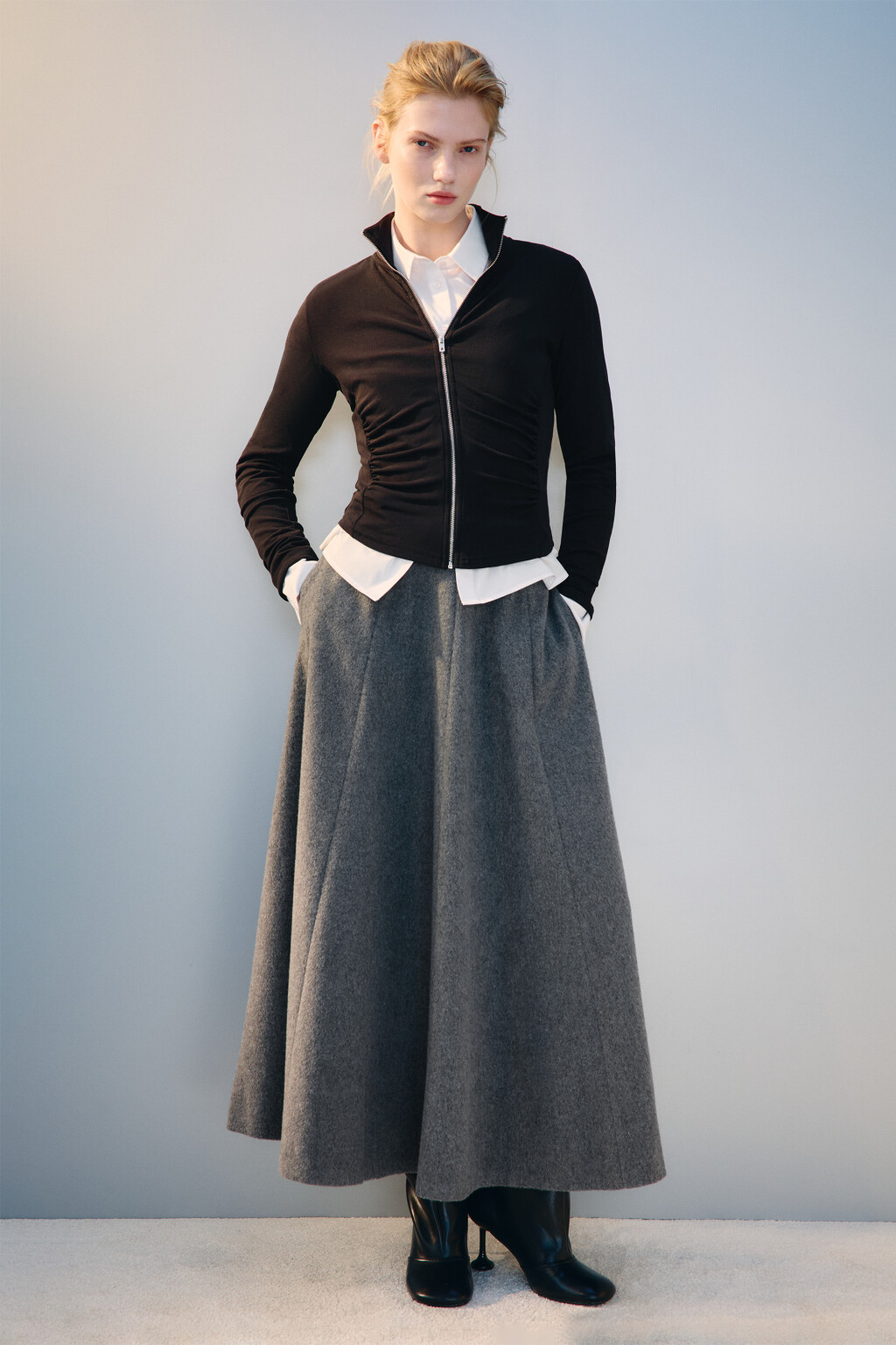 Лонгслив на молнии с начесом - цвет черный - 2