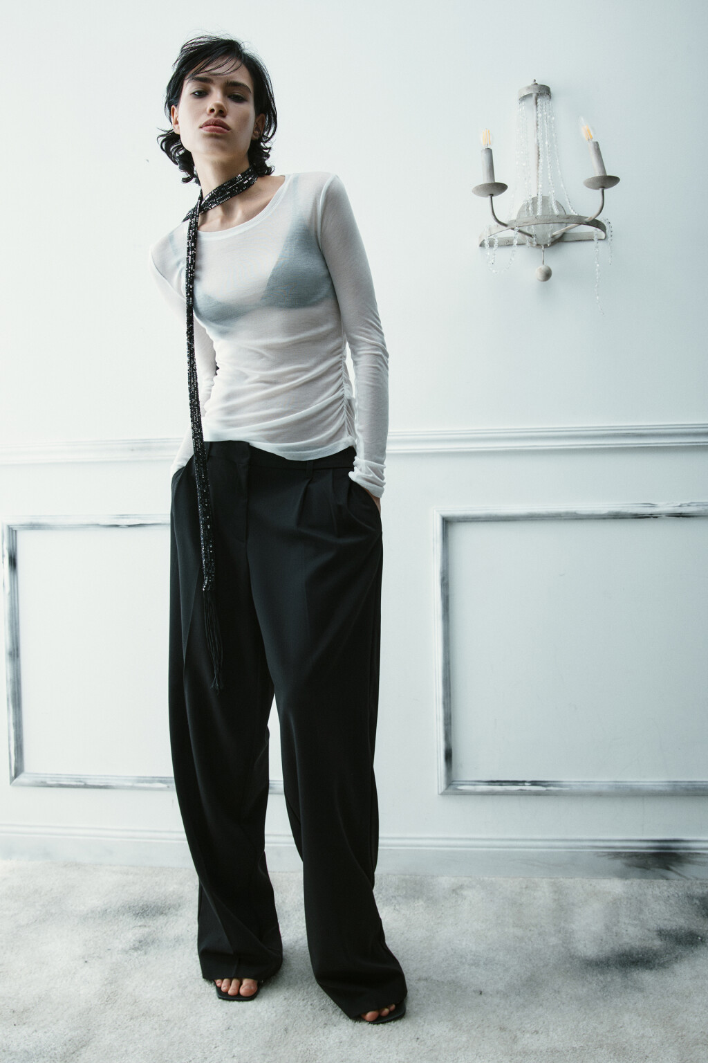 Лонгслив из лиоцелла с драпировками - цвет белый - 1