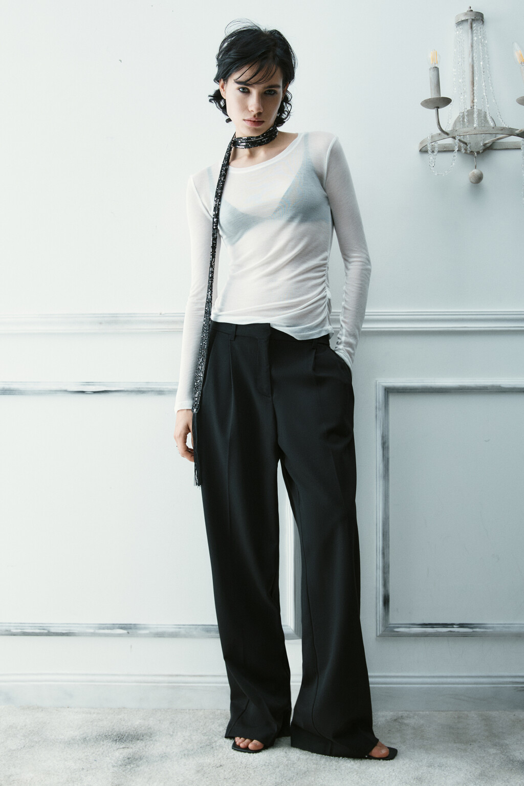 Лонгслив из лиоцелла с драпировками - цвет белый - 5