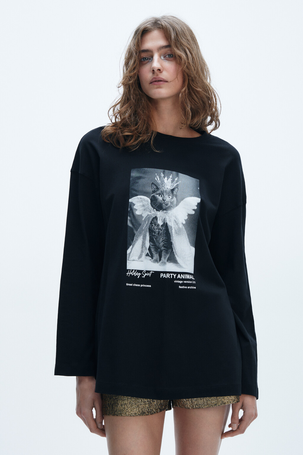 Лонгслив хлопковый с принтом - цвет черный - 2