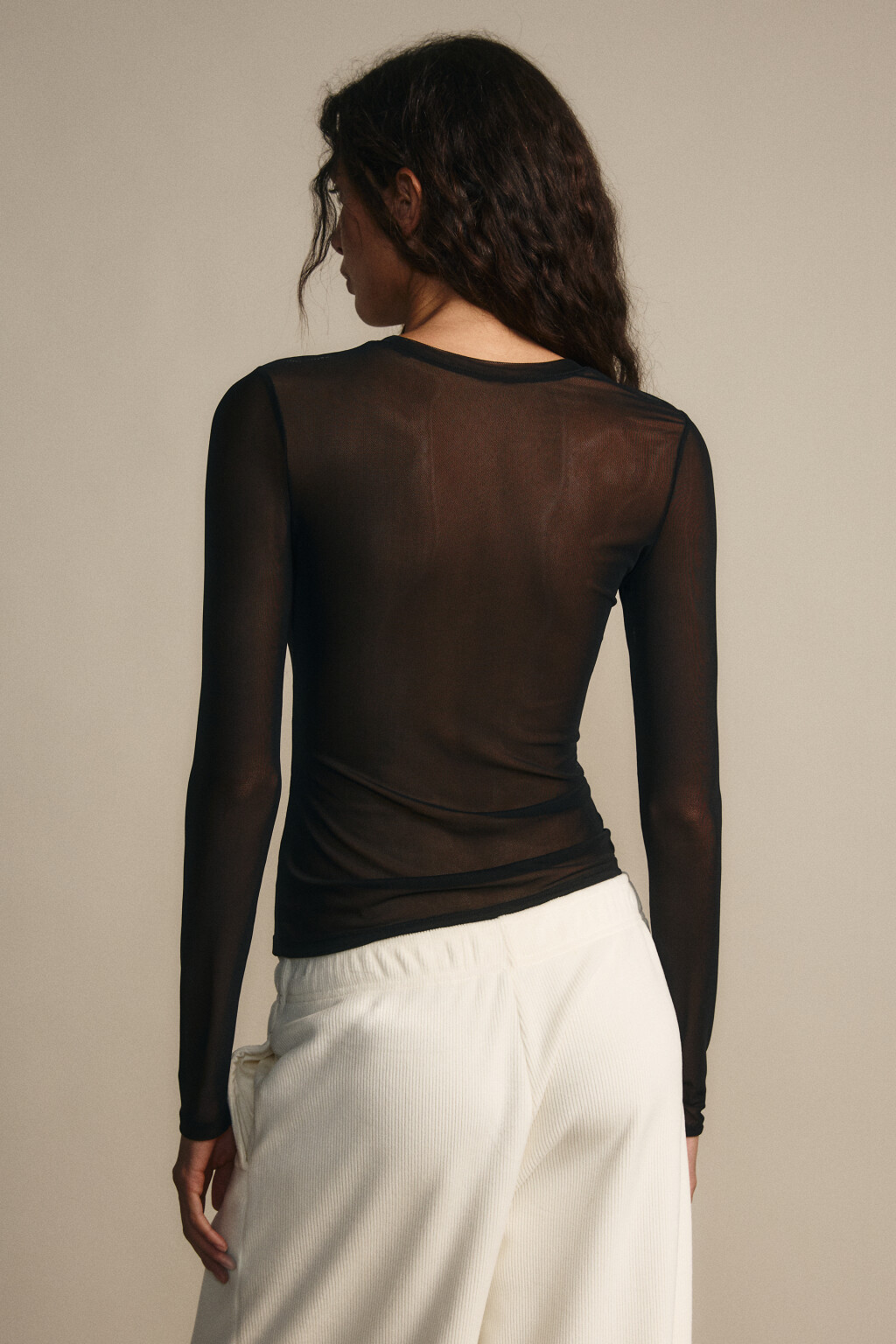 Лонгслив облегающий из сетки - цвет черный - 3