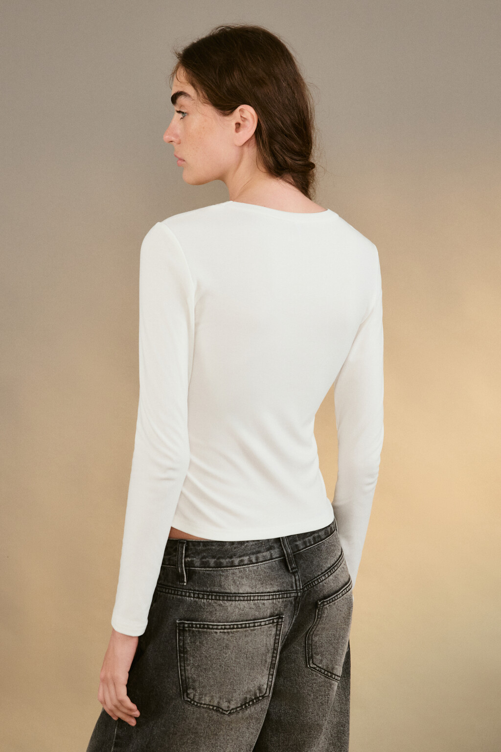Лонгслив облегающий вискозный - цвет белый - 3