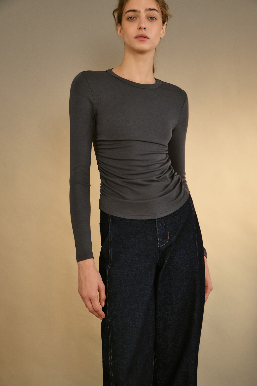 Лонгслив облегающий вискозный - цвет серый - 1