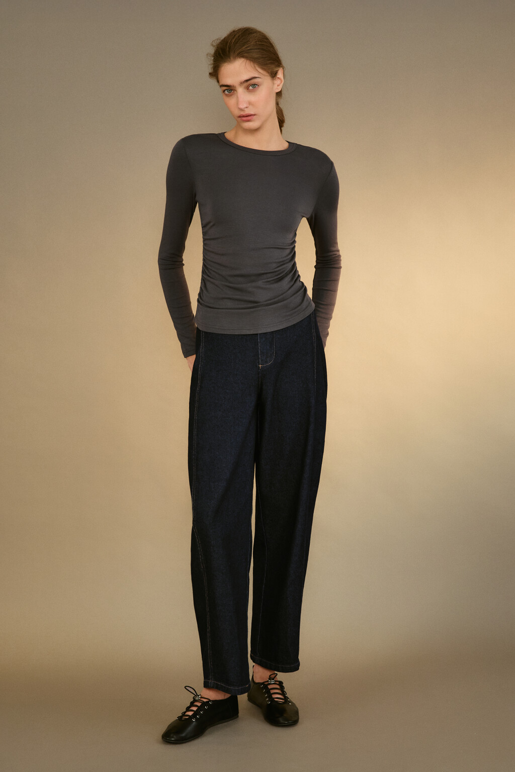 Лонгслив облегающий вискозный - цвет серый - 4