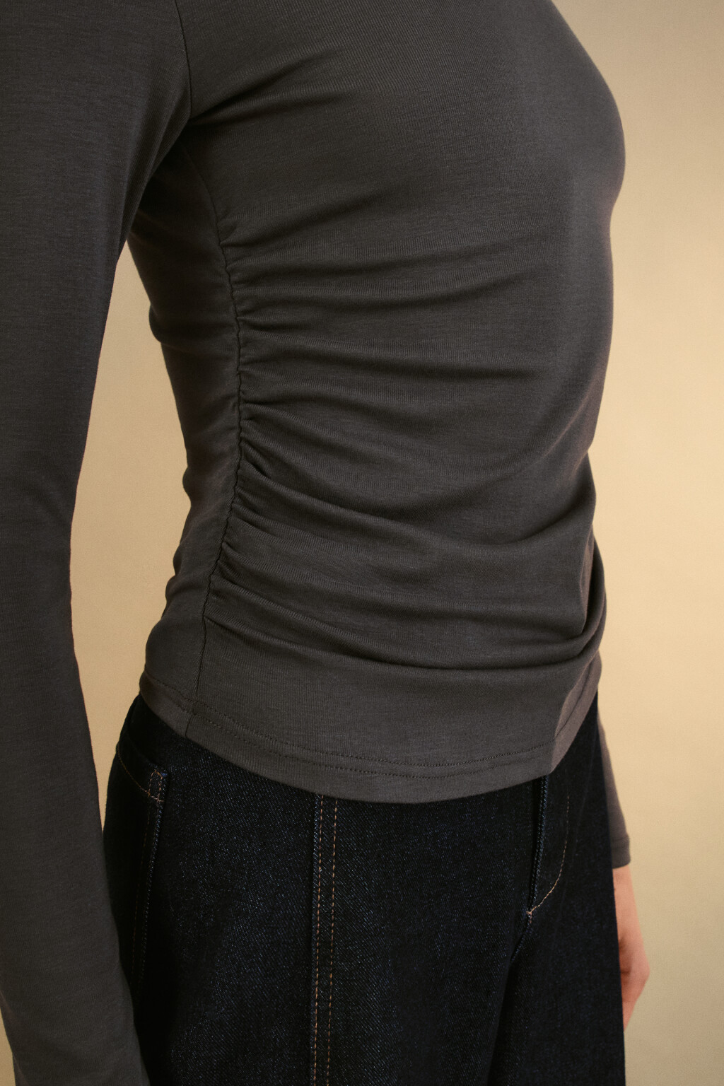 Лонгслив облегающий вискозный - цвет серый - 6