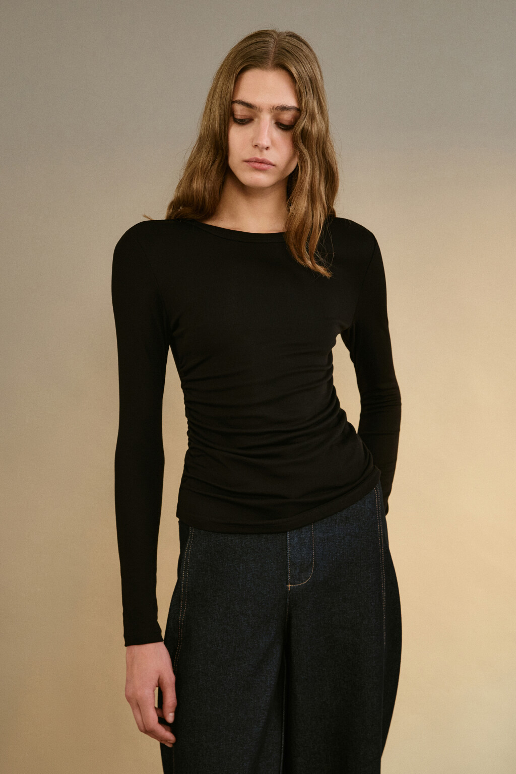Лонгслив облегающий вискозный - цвет черный - 2