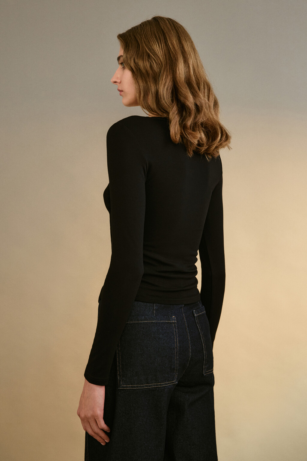 Лонгслив облегающий вискозный - цвет черный - 3