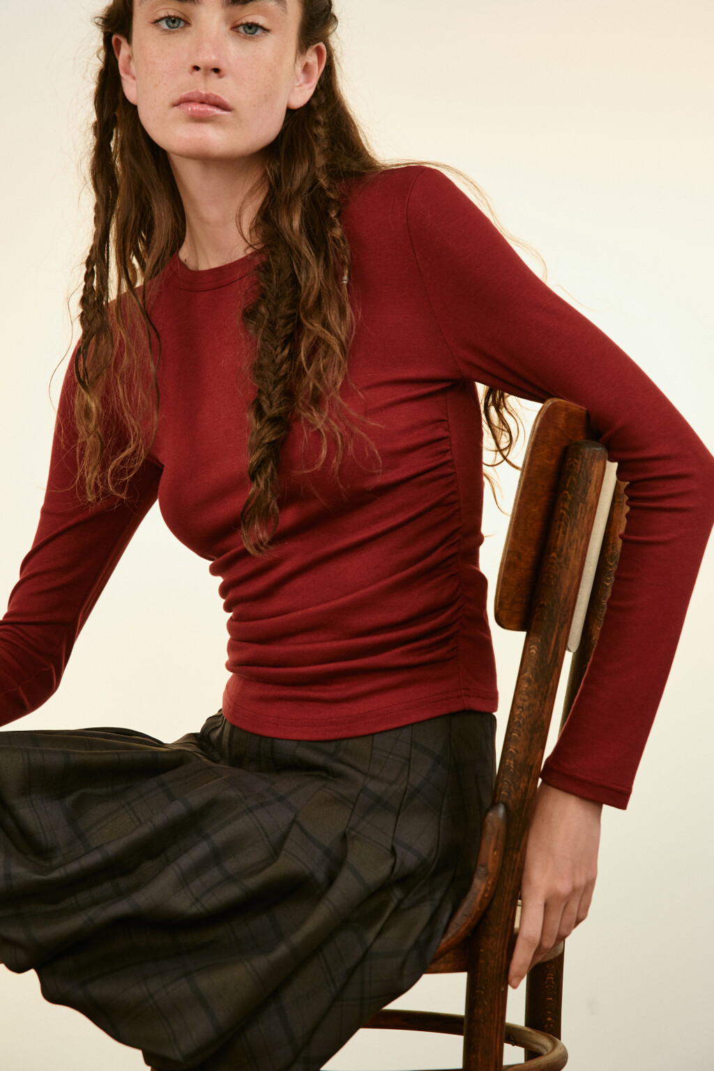 Лонгслив облегающий вискозный - цвет бордовый - 1