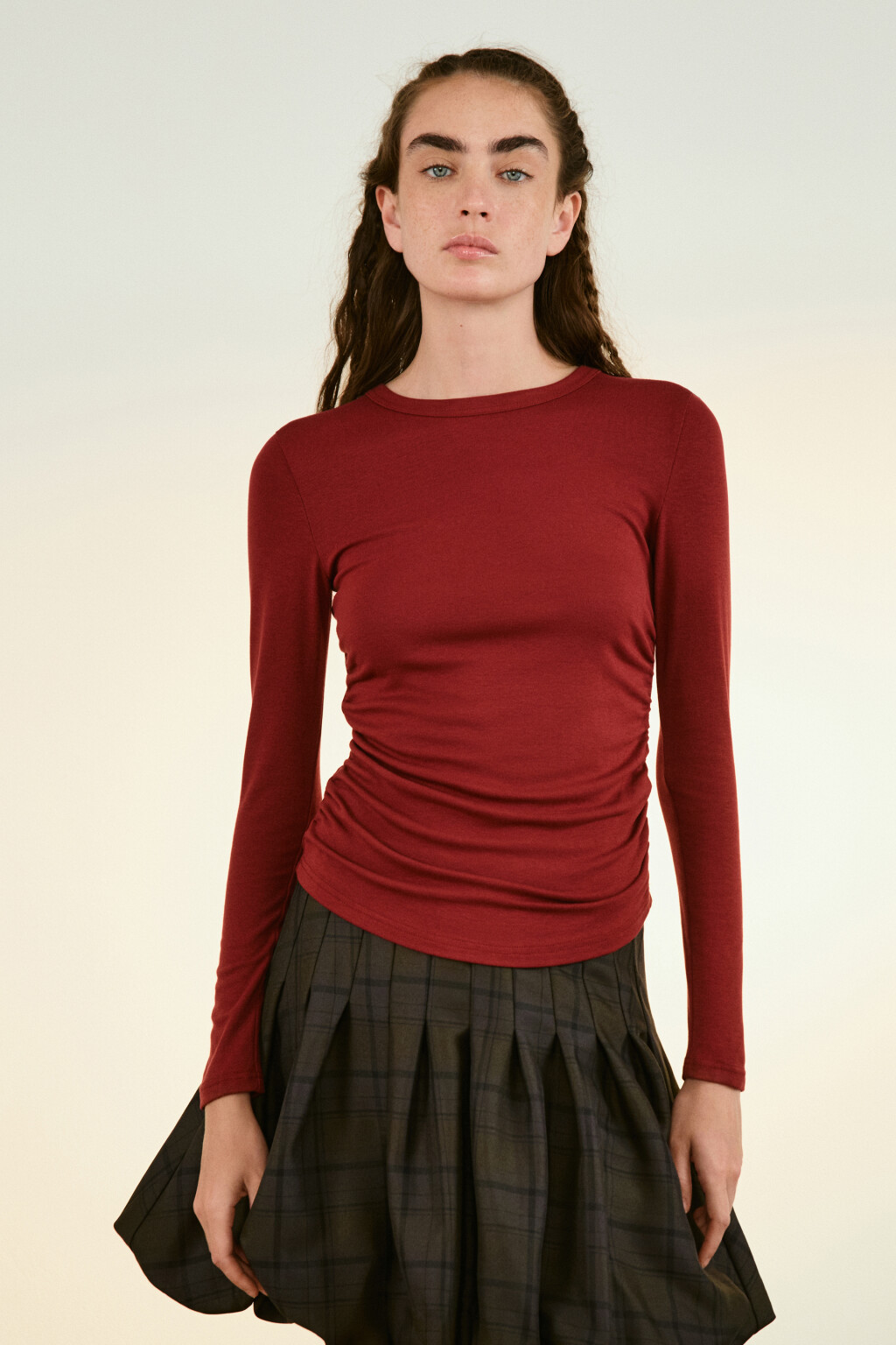 Лонгслив облегающий вискозный - цвет бордовый - 2