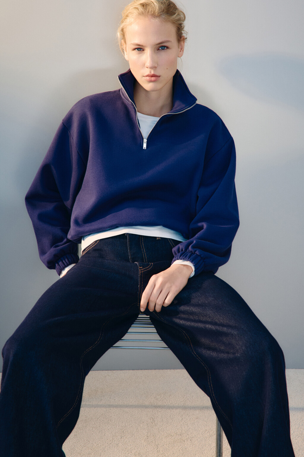 Толстовка на молнии утепленная - цвет синий - 1