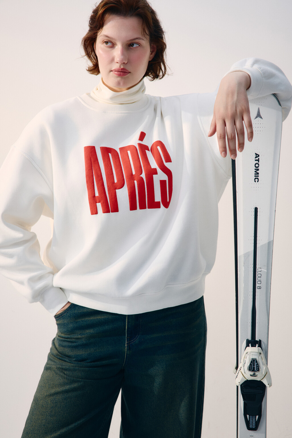 Свитшот из футера с принтом - цвет бежевый - 1