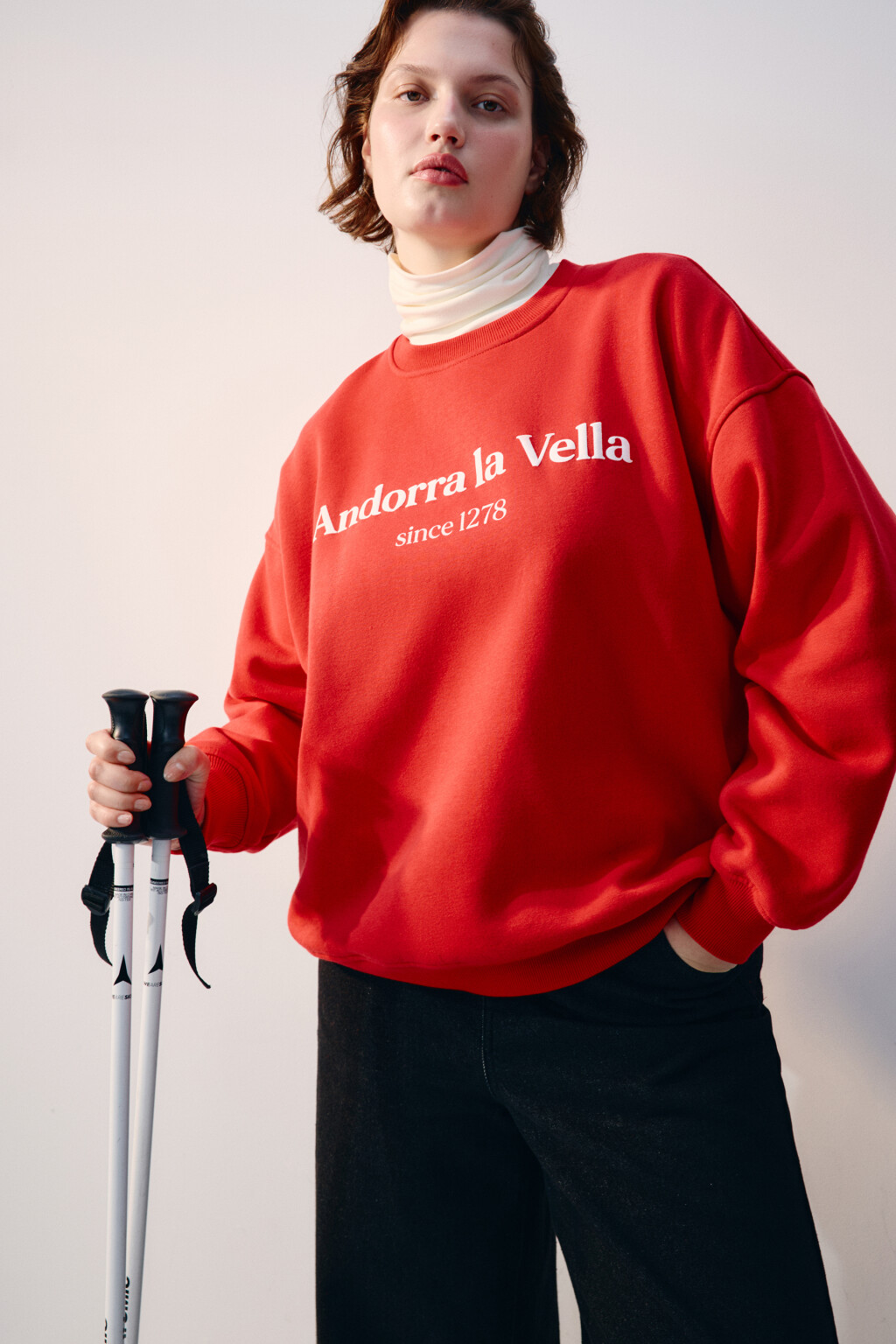 Свитшот из футера с принтом - цвет красный - 1