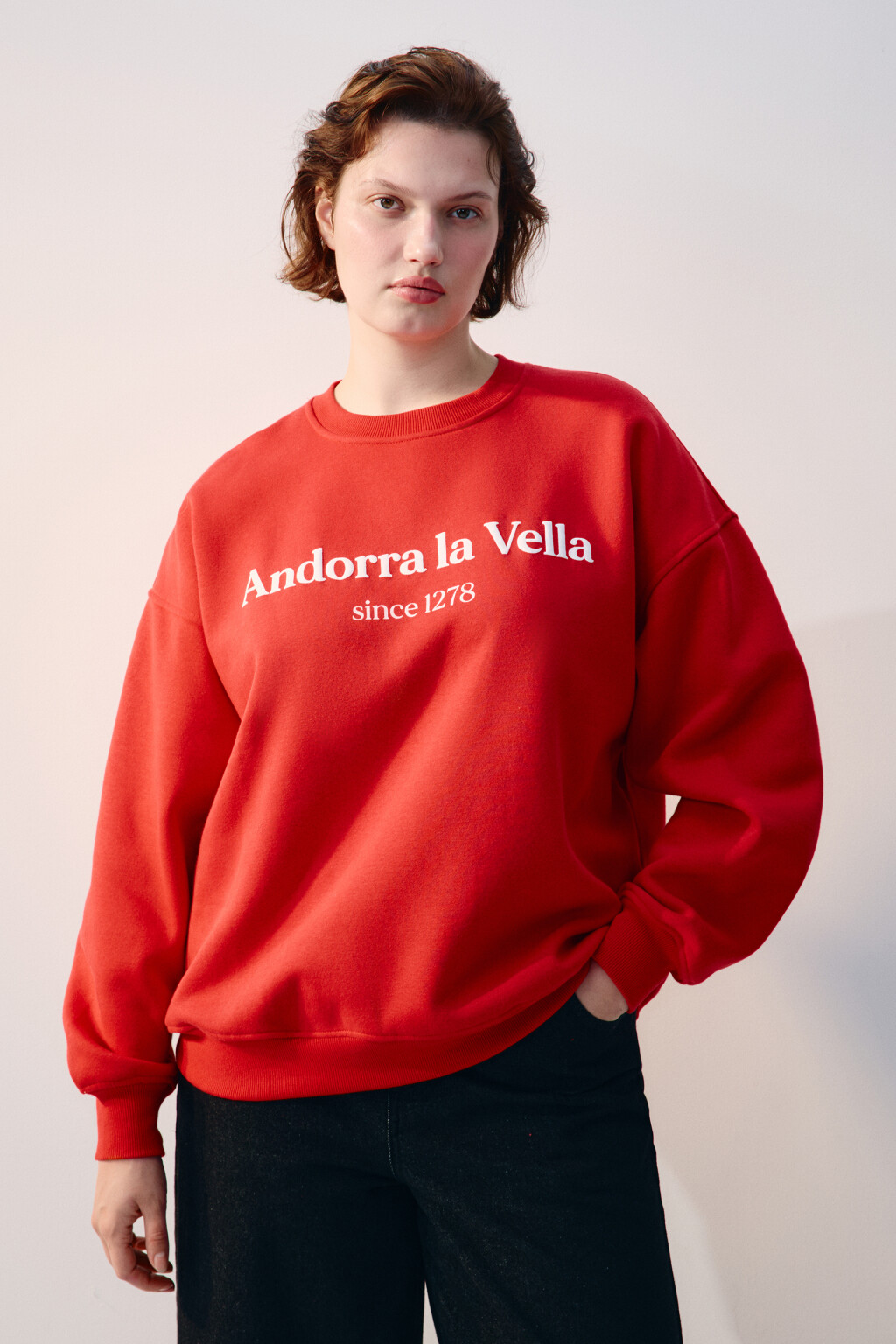 Свитшот из футера с принтом - цвет красный - 2