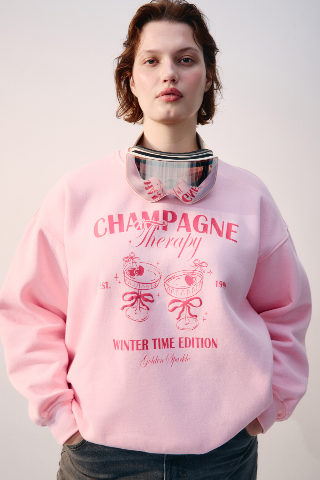 Свитшот из футера с принтом - цвет розовый - 1