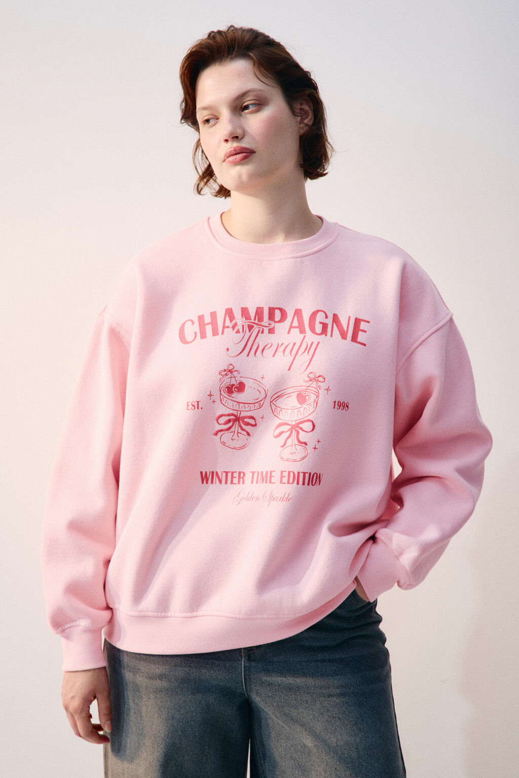 Свитшот из футера с принтом - цвет розовый - 2