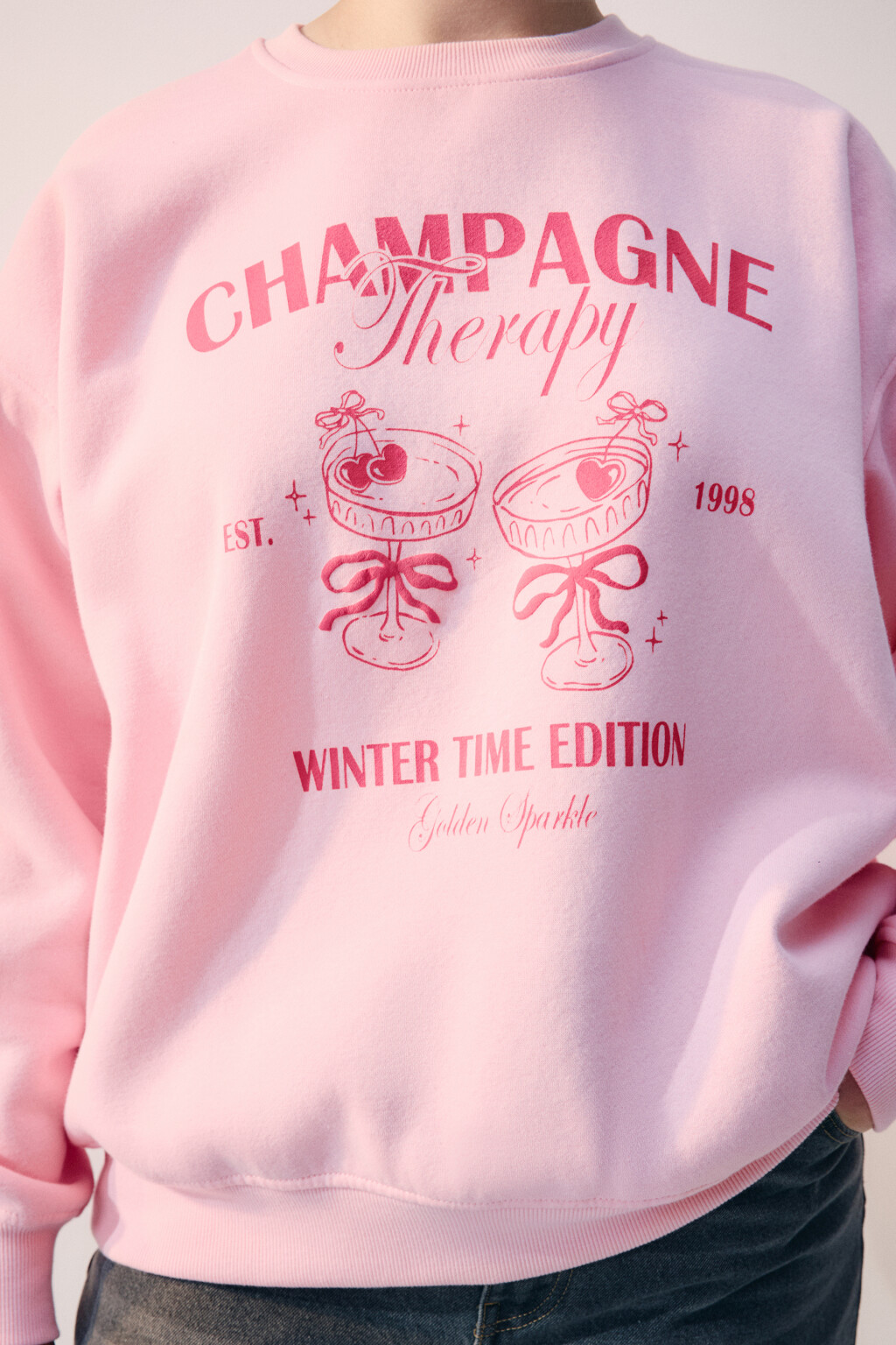 Свитшот из футера с принтом - цвет розовый - 4