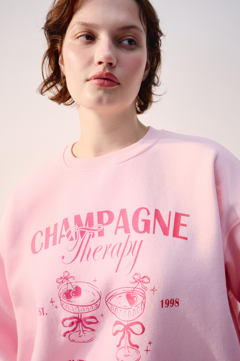 Свитшот из футера с принтом - цвет розовый - 5