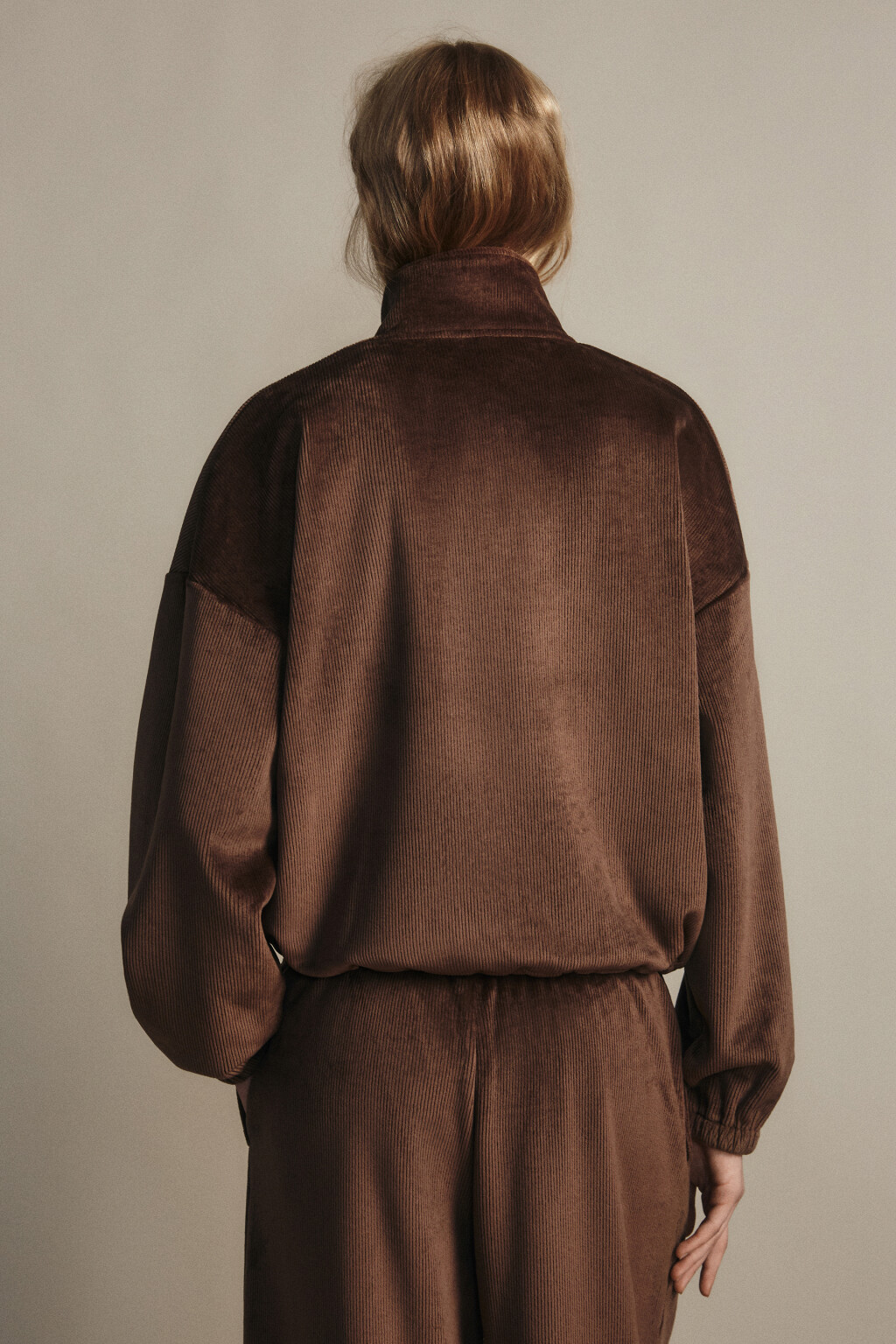 Толстовка на молнии вельветовая - цвет коричневый - 3