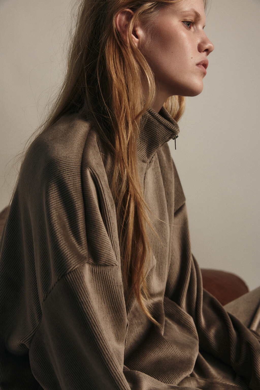 Толстовка на молнии вельветовая - цвет бежевый - 1