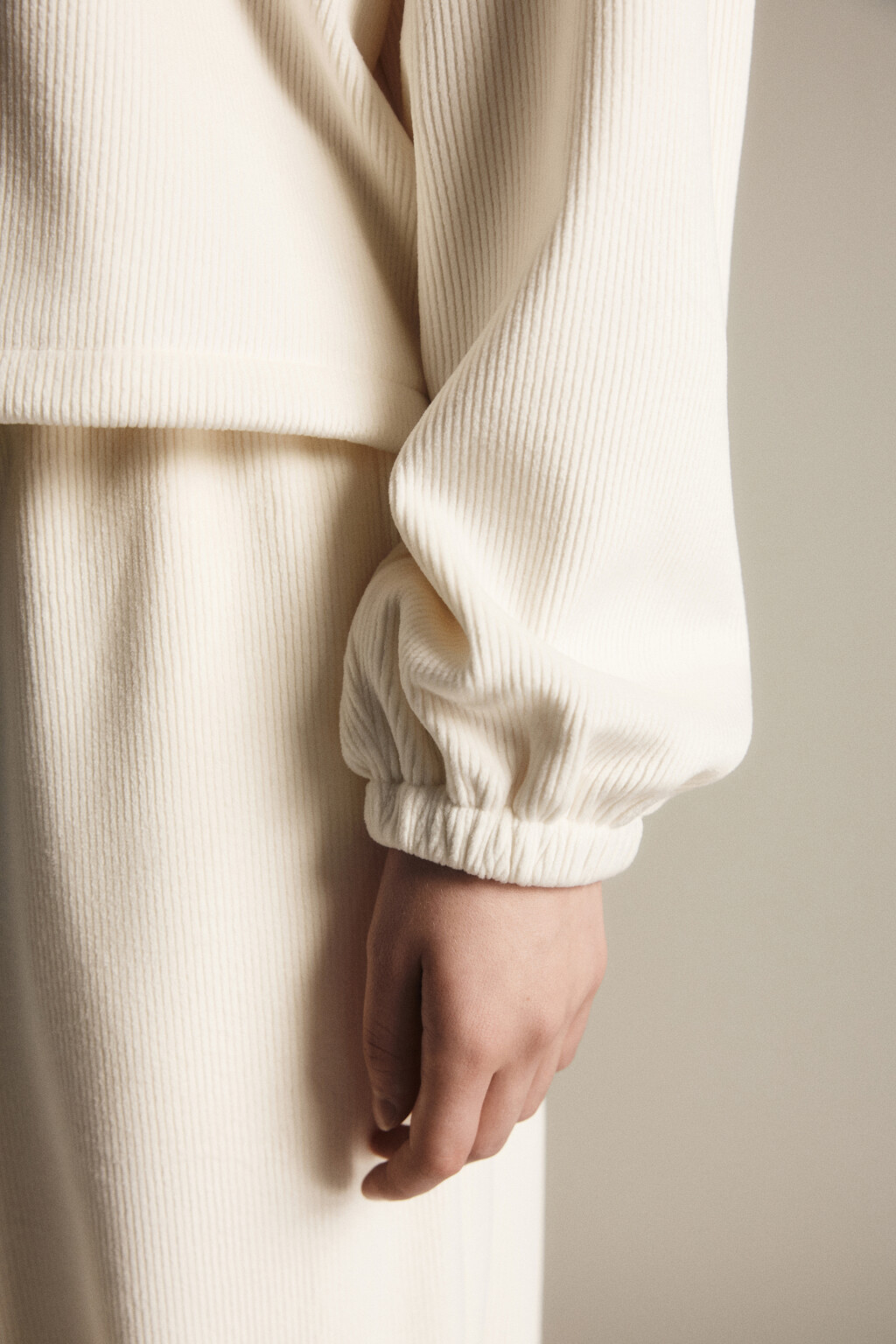 Толстовка на молнии вельветовая - цвет молочный - 7