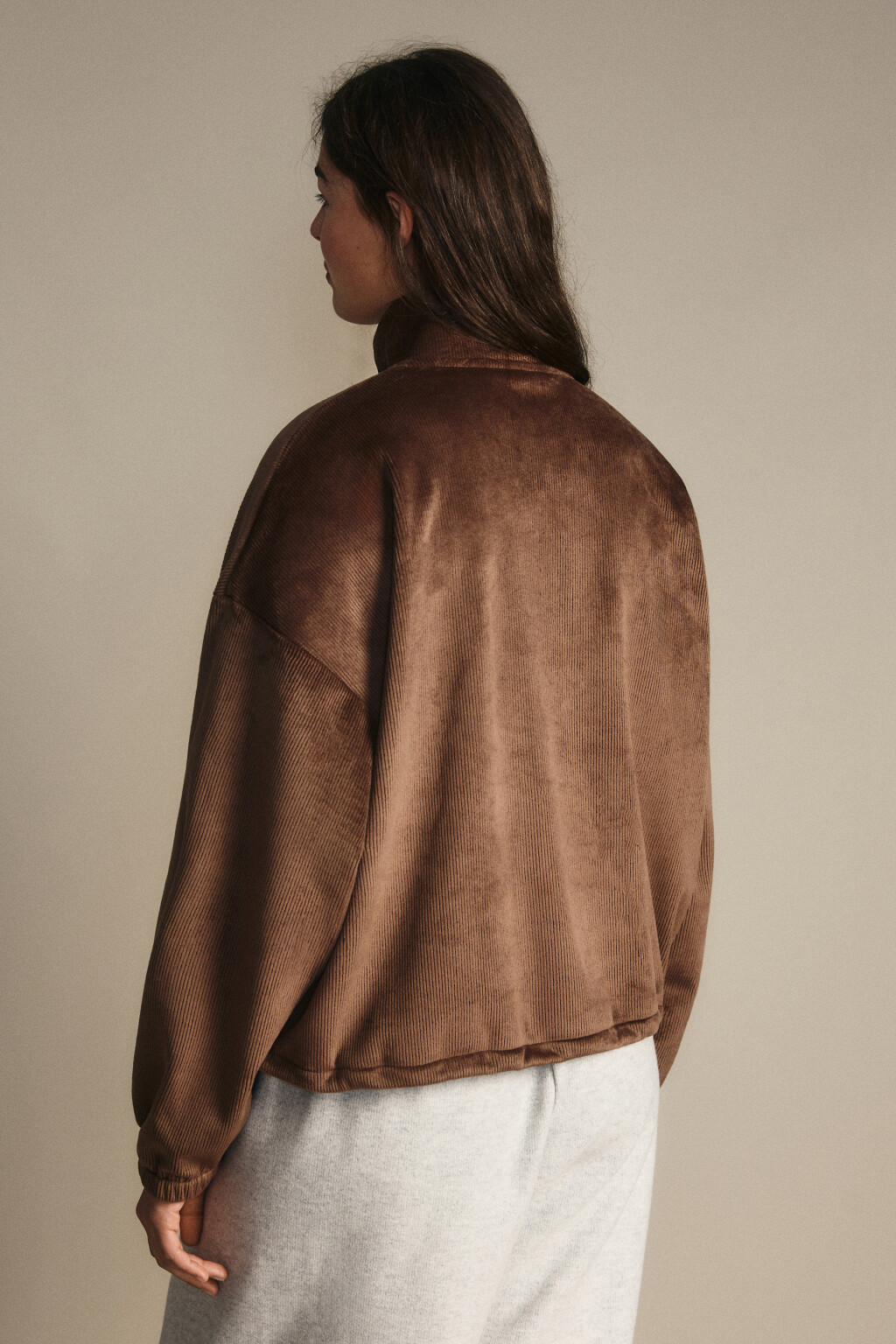 Толстовка на молнии вельветовая - цвет коричневый - 4